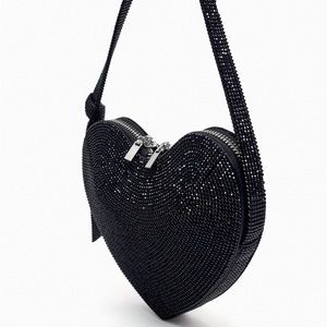 Zara black rhinestone heart handbag purse
